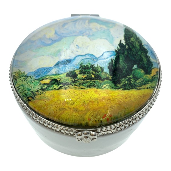 Trinket Box - Wheat Field with Cypresses - Vincent Van Gogh - Ceramic & Glass - Picture 1 of 6